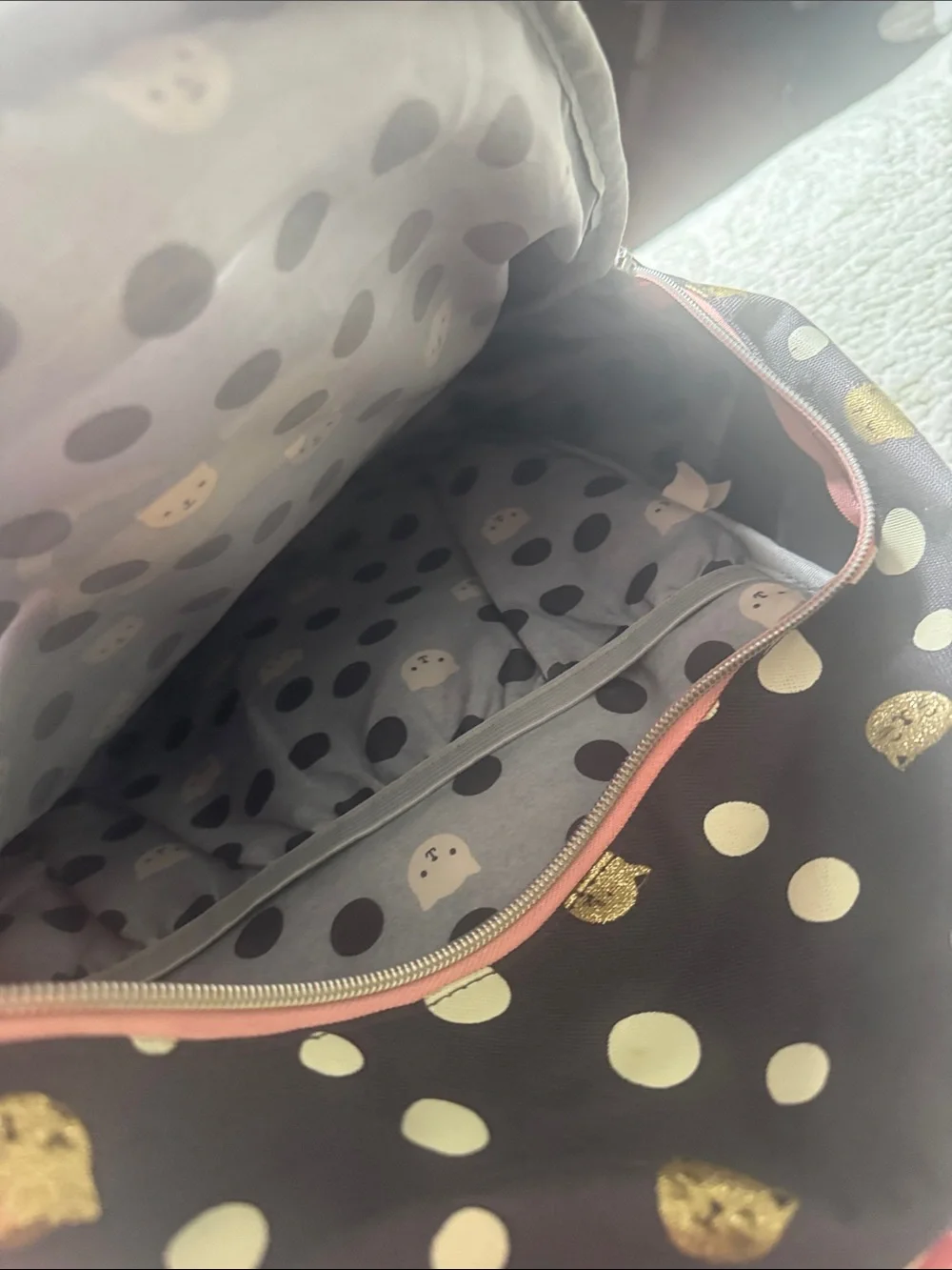 Cat & Jack Polka Dot Cat Print Black & Pink Backpack